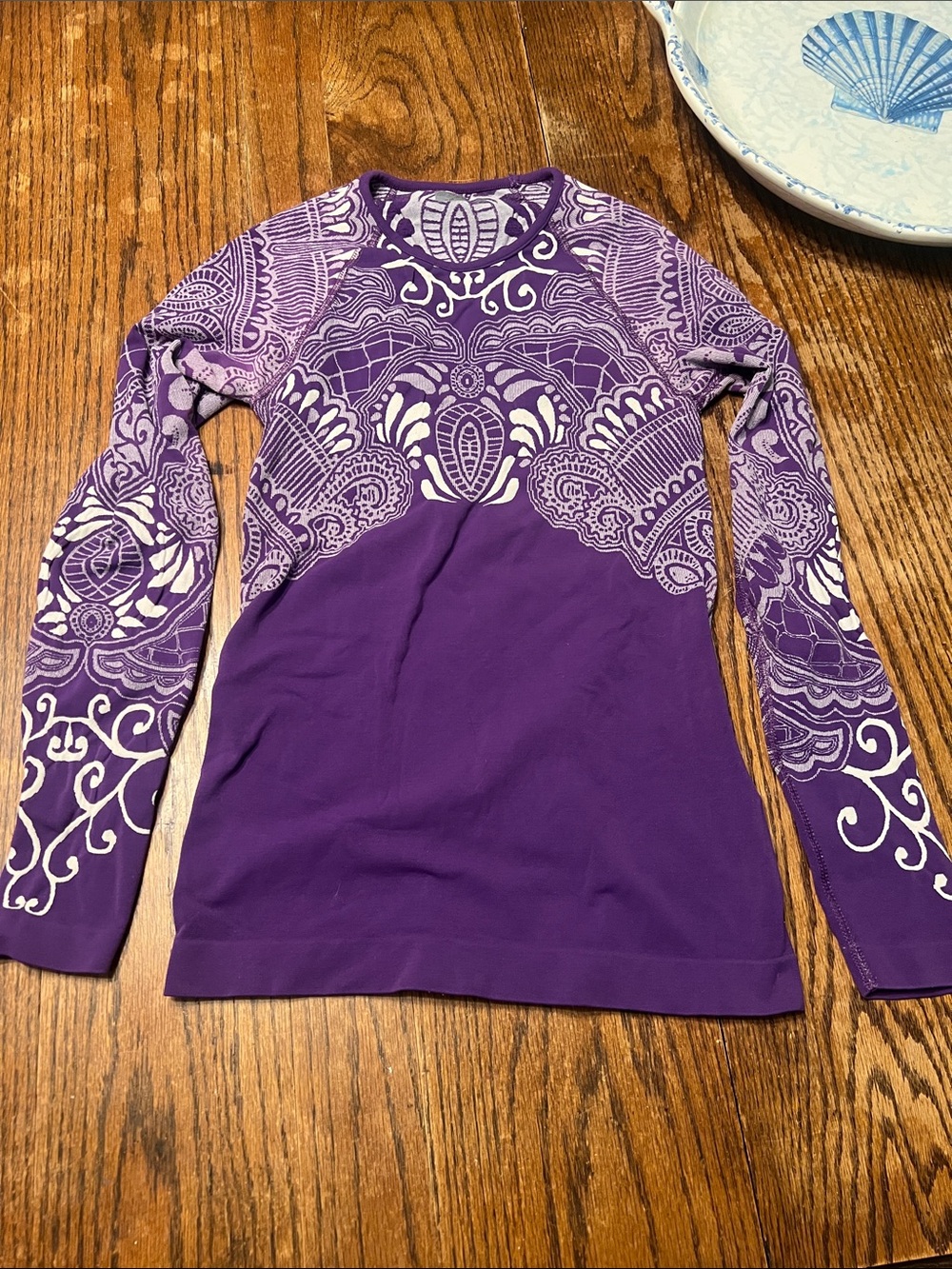 Athleta Tatoo knit Purple Long-Sleeve Compression Printed Performance Top